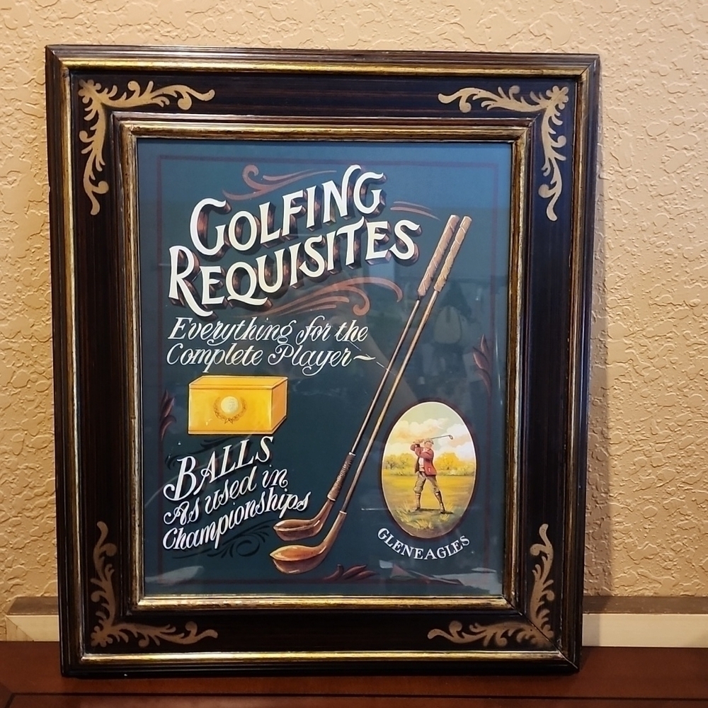 VINTAGE FRAMED GOLF ART WORK - Picture 2 of 4